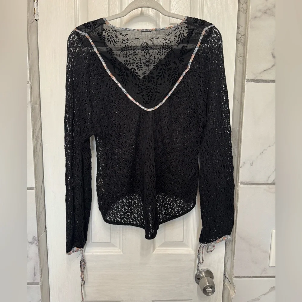 Free People Black Lace Long Sleeve Women’s Top Boho Festival